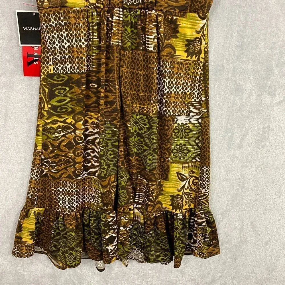 R&K Originals Beaded Tribal Halter Dress Womens 6 Brown Tropical Floral‎ NWT NEW
